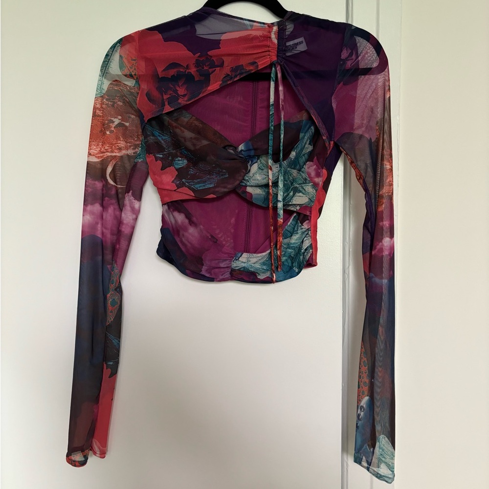 cutout mesh long sleeve top